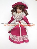 bambola in porcellana 30 cm circa vestito bordeaux