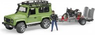 Bruder 02598- Land Rover Defender con rimorchio, Moto Scrambler Ducati Cafe e Personaggio