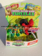 HALF-SHELL HEROES ,COPPIA TARTARUGHE NINJA ARTICOLATE , DA 6CM , FORMATA DA RAFFAELLO CON VEICOLO COD. 96100 DI GIOCHI PREZIOSI