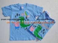 T-SHIRT CON STAMPA GEORGE CON DINOSAURO MANICA CORTA NUOVO MODELLO , MAGLIA PEPPA PIG COLOR AZZURRO 