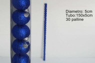 TUBO DI PALLINE PER DECORARE ALBERI DI NATALE E VETRINE DI NEGOZI TUBO 30PALLINE GLITTER 5CM BLU    COD 3045  