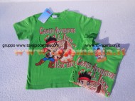 T-SHIRT MANICA CORTA CON JAKE DISNEY , MAGLIA VERDE CON STAMPA JAKE E I PIRATI DELL'ISOLA CHE NON C'E'