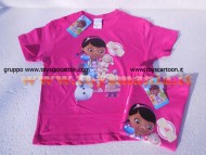 T-SHIRT MANICA CORTA CON DOTTORESSA PELUCHE  DISNEY , MAGLIA FUCSIA CON STAMPA DOTTORESSA PELUCHE