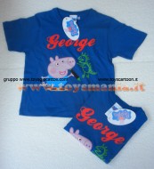  T-SHIRT MAGLIA BLU DI PEPPA PIG GEORGE CON IL SUO DINOSAURO