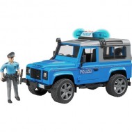 Land Rover Defender Station Wagon Polizia (blu) ,luci e suono e poliziotto Bruder 02597 
