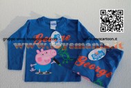 T-shirt Peppa Pig george e il suo dinosauro - Manica lunga colore blu 