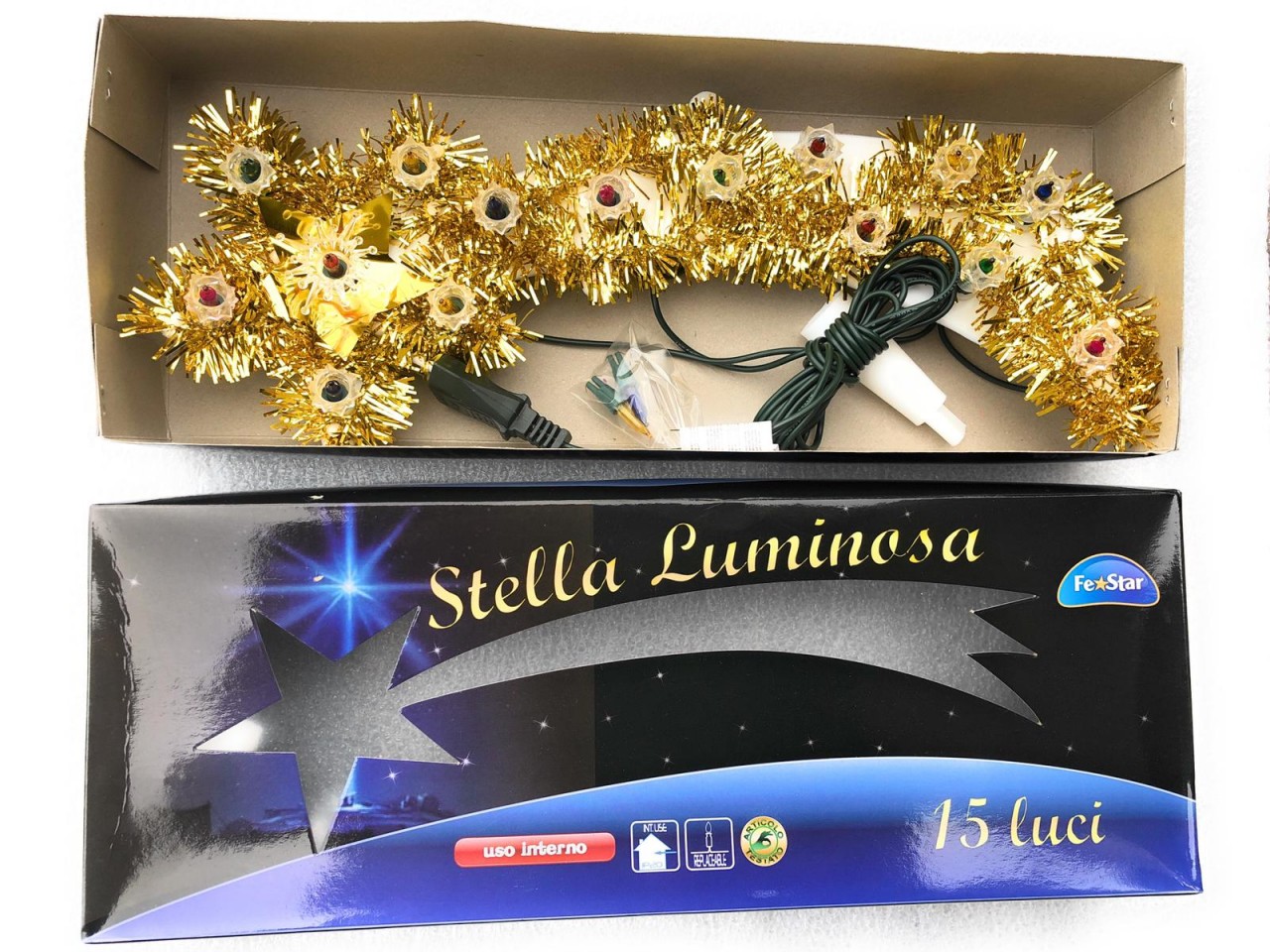 Stella Di Natale Luminosa.Due Esse Cometa Luminosa Stella Di Natale Con Luci Vari Colori Colore Oro Cod1357 Toys Mania Giocattoli
