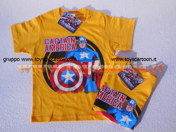 T SHIRT MAGLIA CAPITAN AMERICA MANICA CORTA NUOVO MODELLO DI COLOR GIALLO CAPTAIN AMERICA AVENGERS Toys Giocattoli s.r.l.s