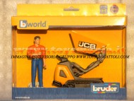 Bruder bworld JCB Dumpster HTD-5 con figura omino , cariola con cingoli , personaggio camicia arancio ,altri modelli con lo stesso codice [ cod 62004 ]