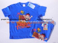 T-SHIRT MANICA CORTA CON JAKE DISNEY , MAGLIA BLU CON STAMPA JAKE E I PIRATI DELL'ISOLA CHE NON C'E'